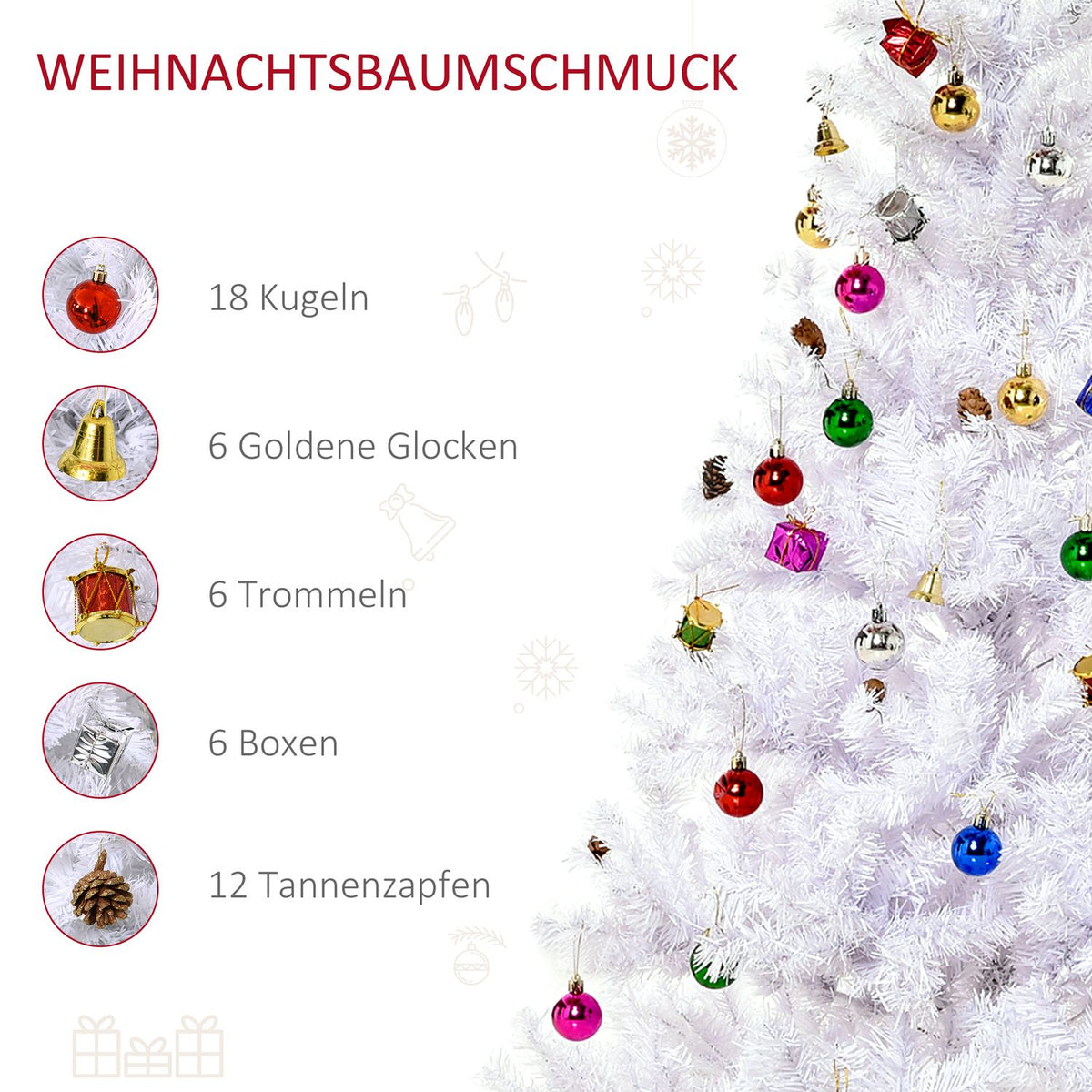 Christmas Tree Artificial Christmas Tree 150Cm With Stand Including Decoration (150Cm, White/Christmas Tree)
