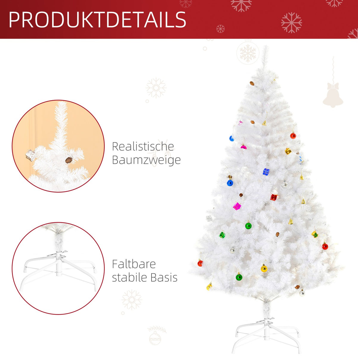 Christmas Tree Artificial Christmas Tree 180Cm With Stand Including Decoration (180Cm, White/Christmas Tree 1)