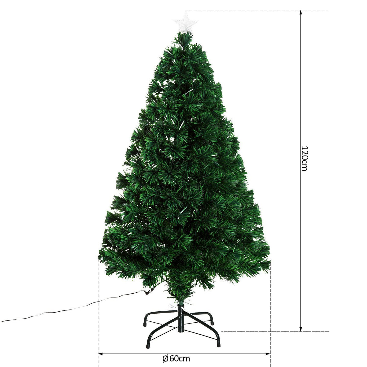 Christmas Tree Artificial Christmas Tree Fir Tree Light Fiber Led Tree With Metal Stand, Fiber Optic Color Changer, Green, 120 Cm