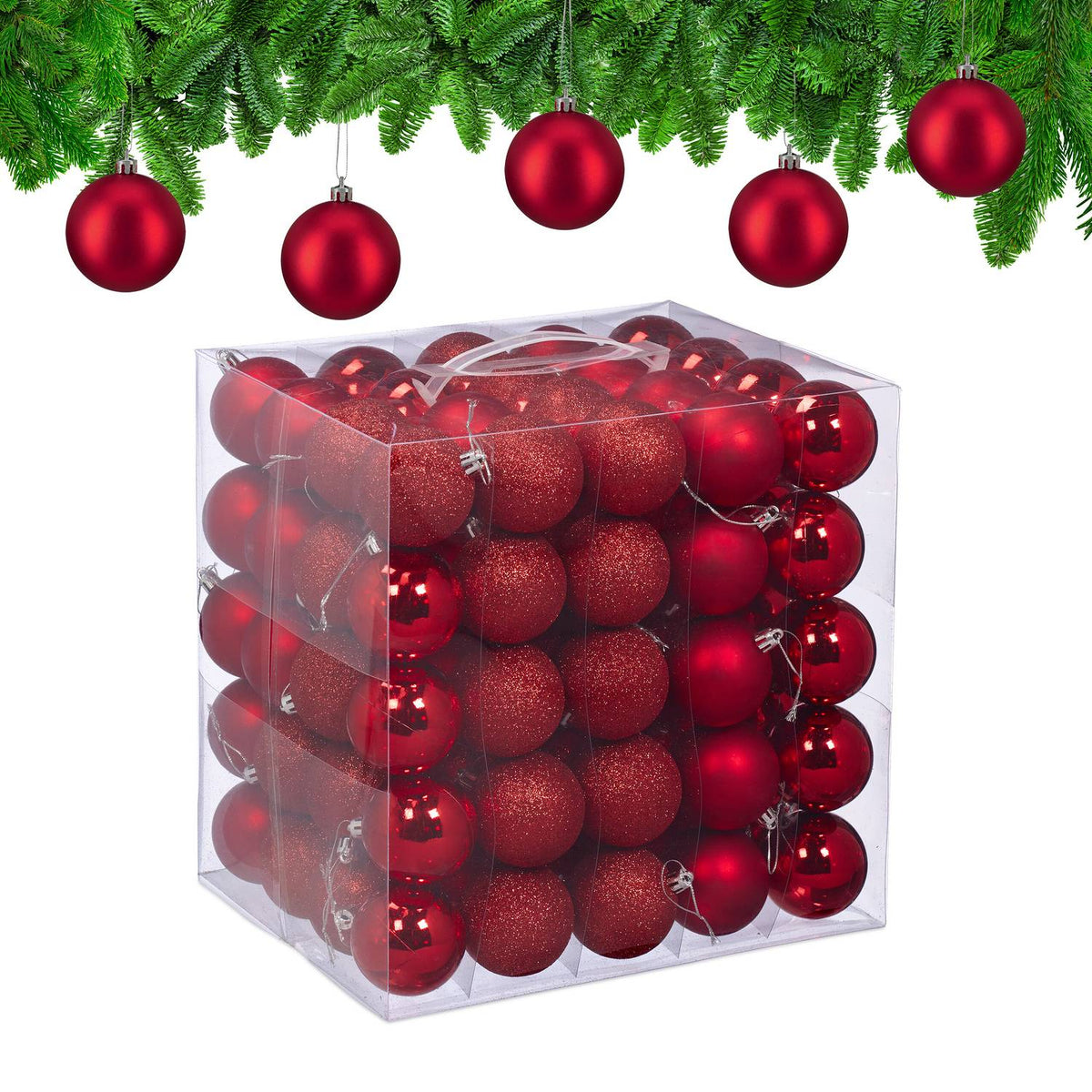 Christmas Tree Baubles Set, 100 Pieces, Matte/Glossy/Glitter