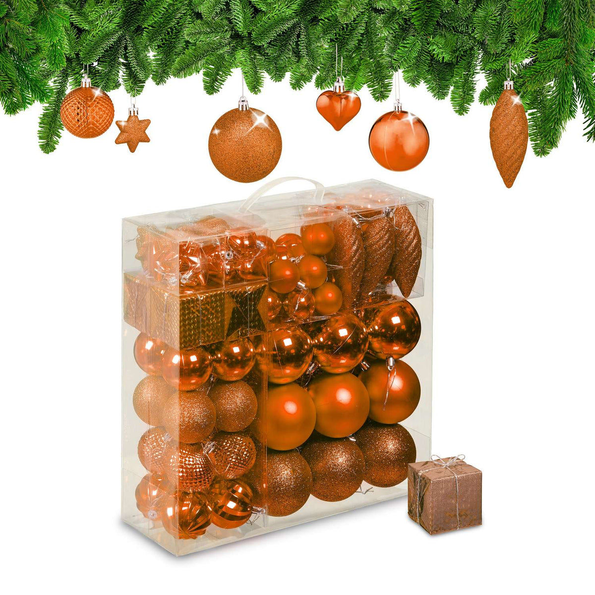 Christmas Tree Baubles Set, 110 Plastic Ornaments