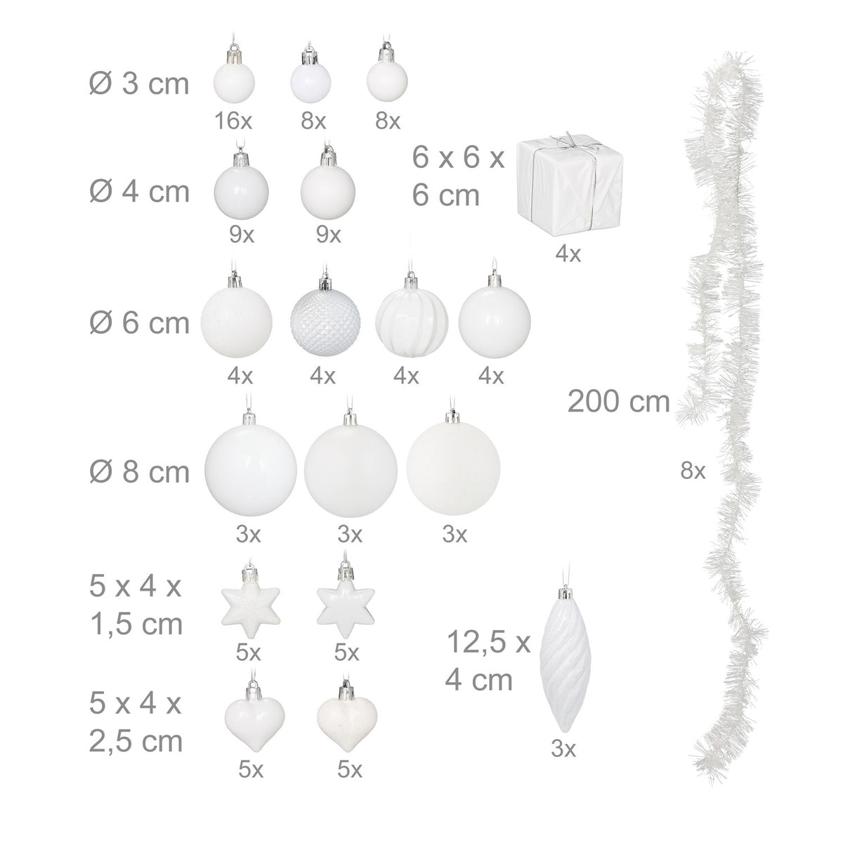 Christmas Tree Baubles Set, 110 Plastic Ornaments