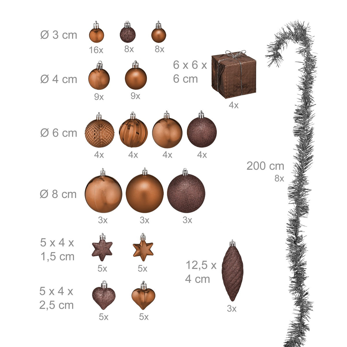Christmas Tree Baubles Set, 110 Plastic Ornaments