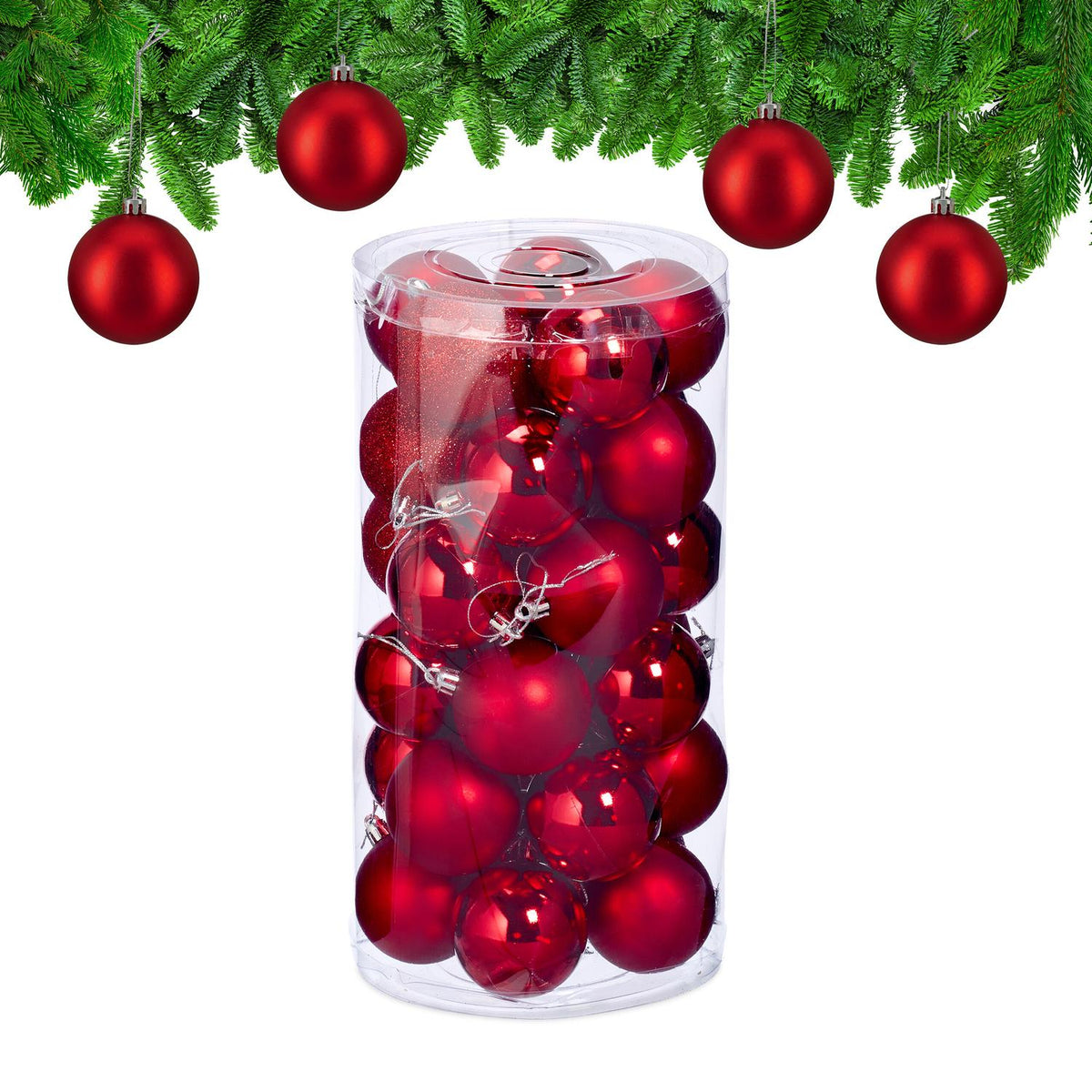 Christmas Tree Baubles Set, 30 Plastic Decorations