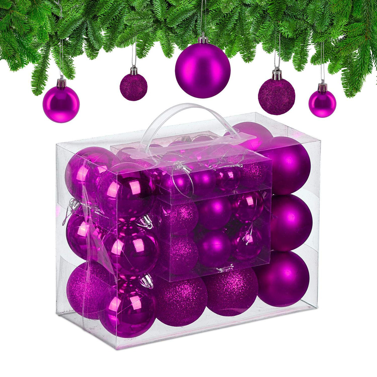Christmas Tree Baubles Set, 50 Pcs – Matte, Shiny, Glittery
