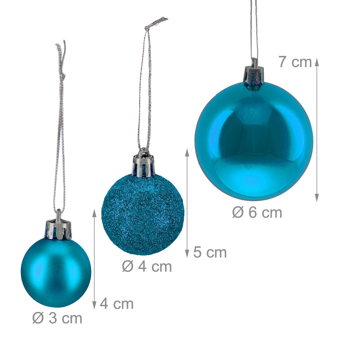 Christmas Tree Baubles Set, 50 Pcs, Plastic Ornaments