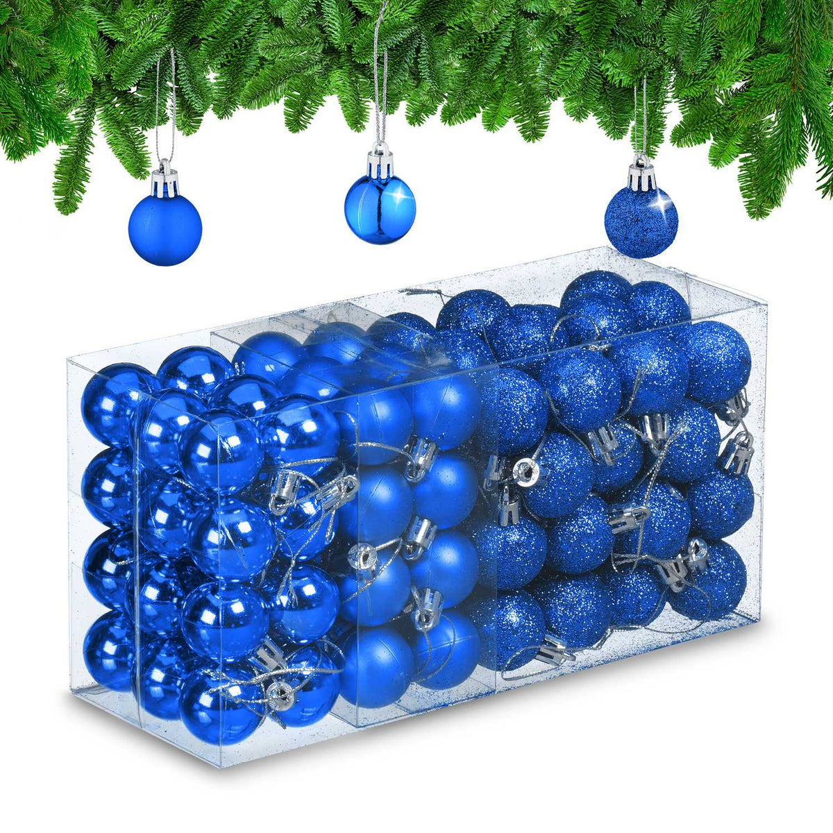 Christmas Tree Baubles Set, 96 Pieces, Plastic