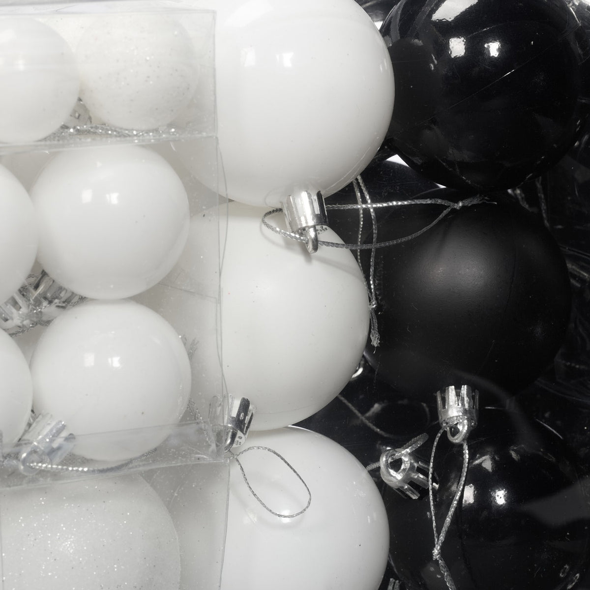 Christmas Tree Baubles Set, Black & White, Various Finishes