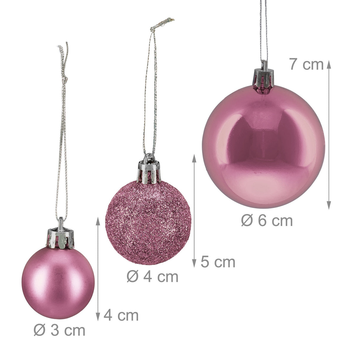 Christmas Tree Baubles Set, Matte/Shiny/Glitter Finish