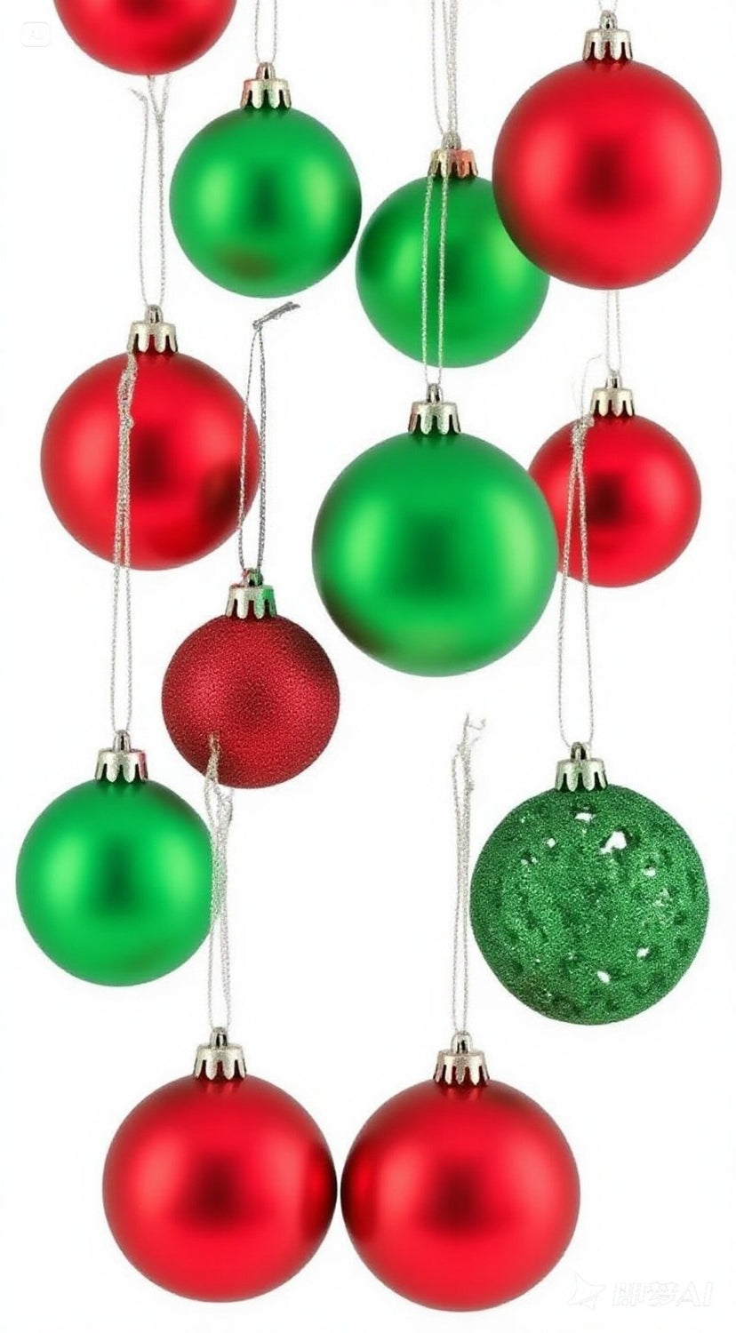 Christmas Tree Baubles Set, Red & Green, Various Finishes