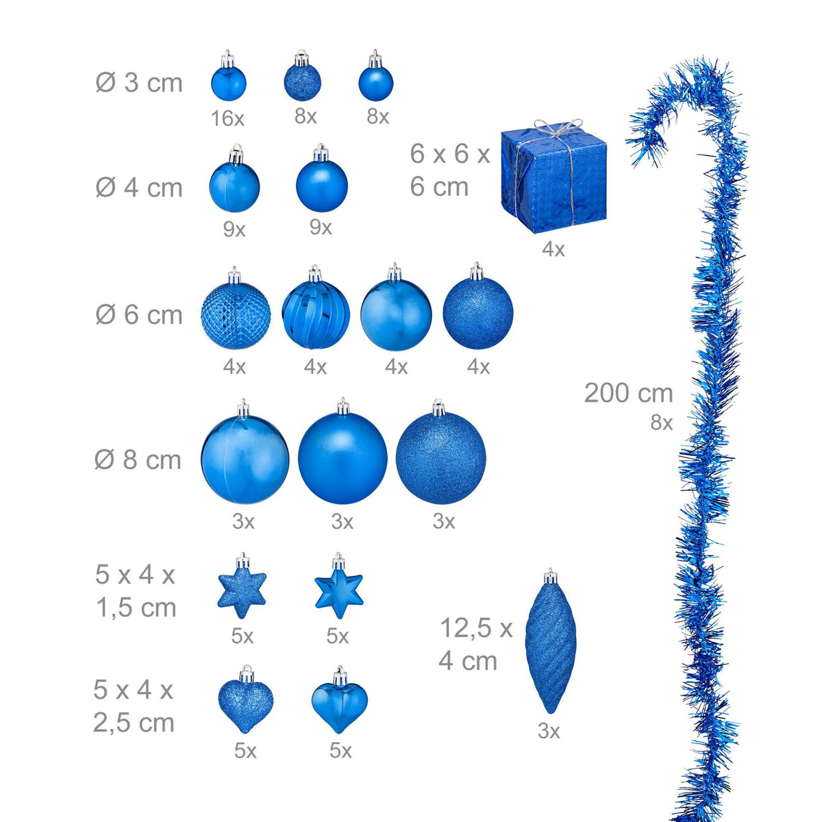 Christmas Tree Baubles Set of 110 Pieces
