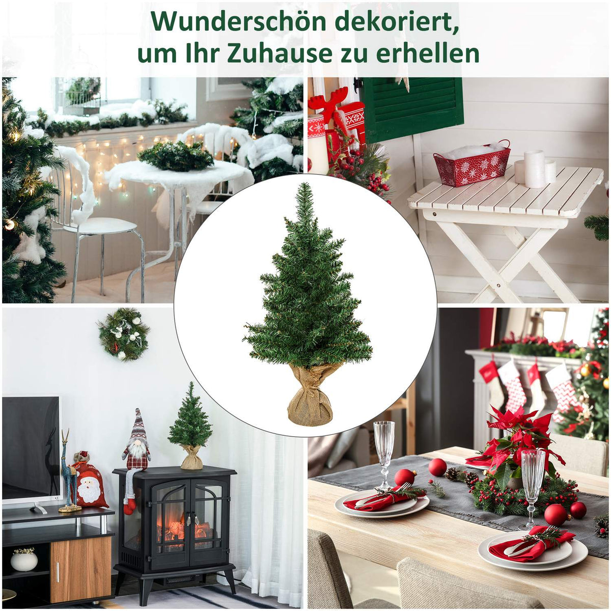 Christmas Tree For Table 0.6 M Small Christmas Tree Artificial Fir 70 Branches Linen Pvc Cement Green Ø35 X 60H Cm