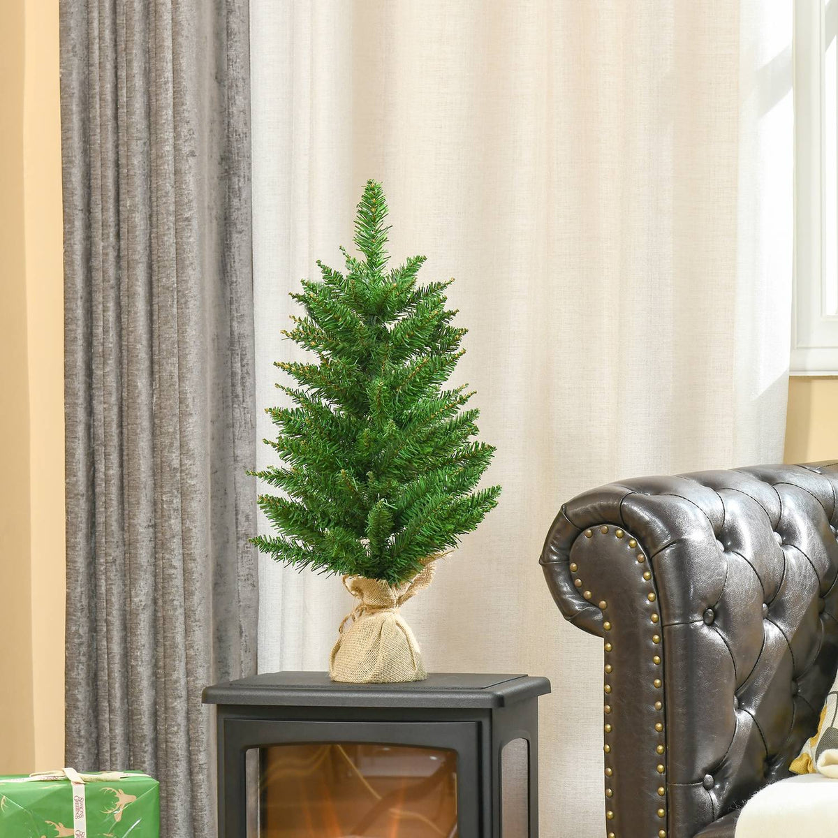 Christmas Tree For Table 0.6 M Small Christmas Tree Artificial Fir 70 Branches Linen Pvc Cement Green Ø35 X 60H Cm