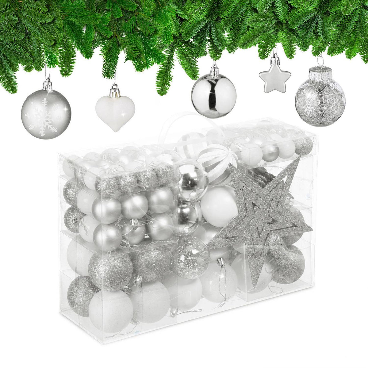 Christmas Tree Ornaments Set, 101 Plastic Baubles