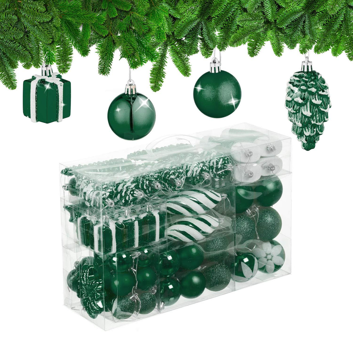 Christmas Tree Ornaments Set, 72-Piece Baubles & Decorations