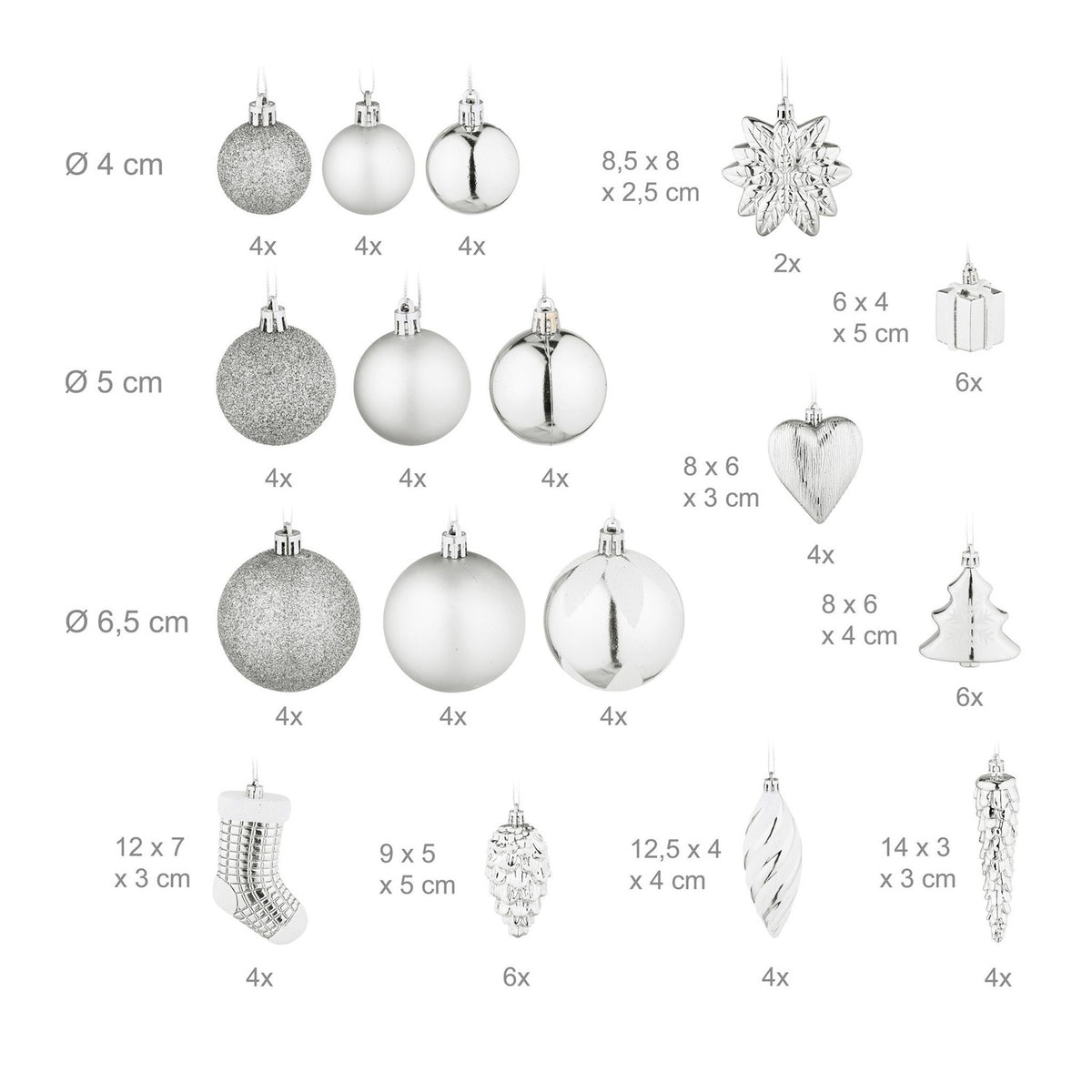 Christmas Tree Ornaments Set – 72 Pieces, Baubles & Decorations