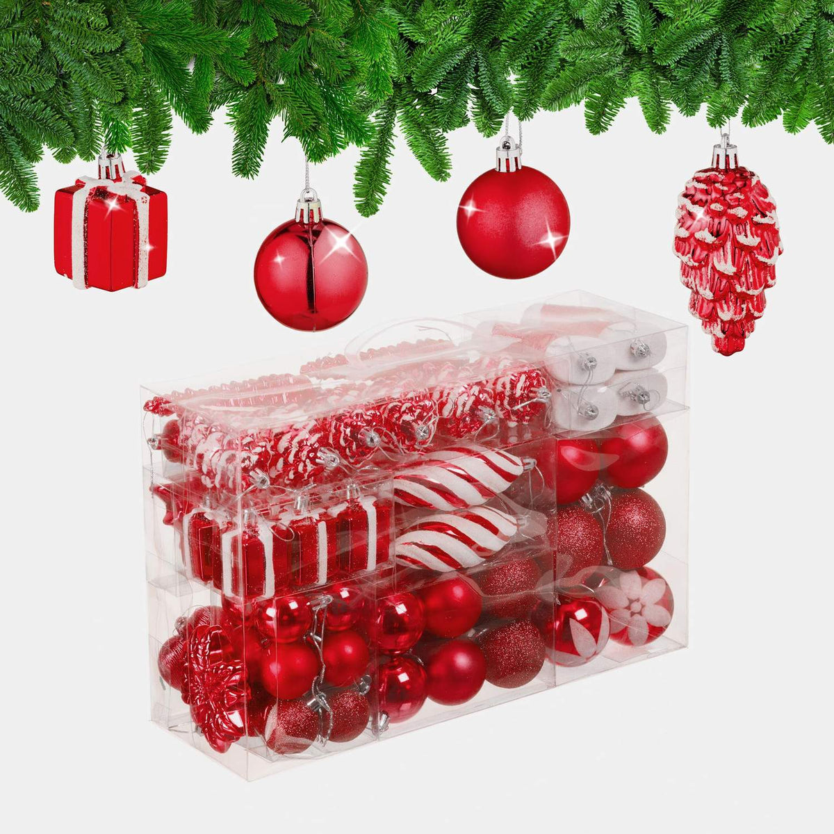 Christmas Tree Ornaments Set, 72 Pieces