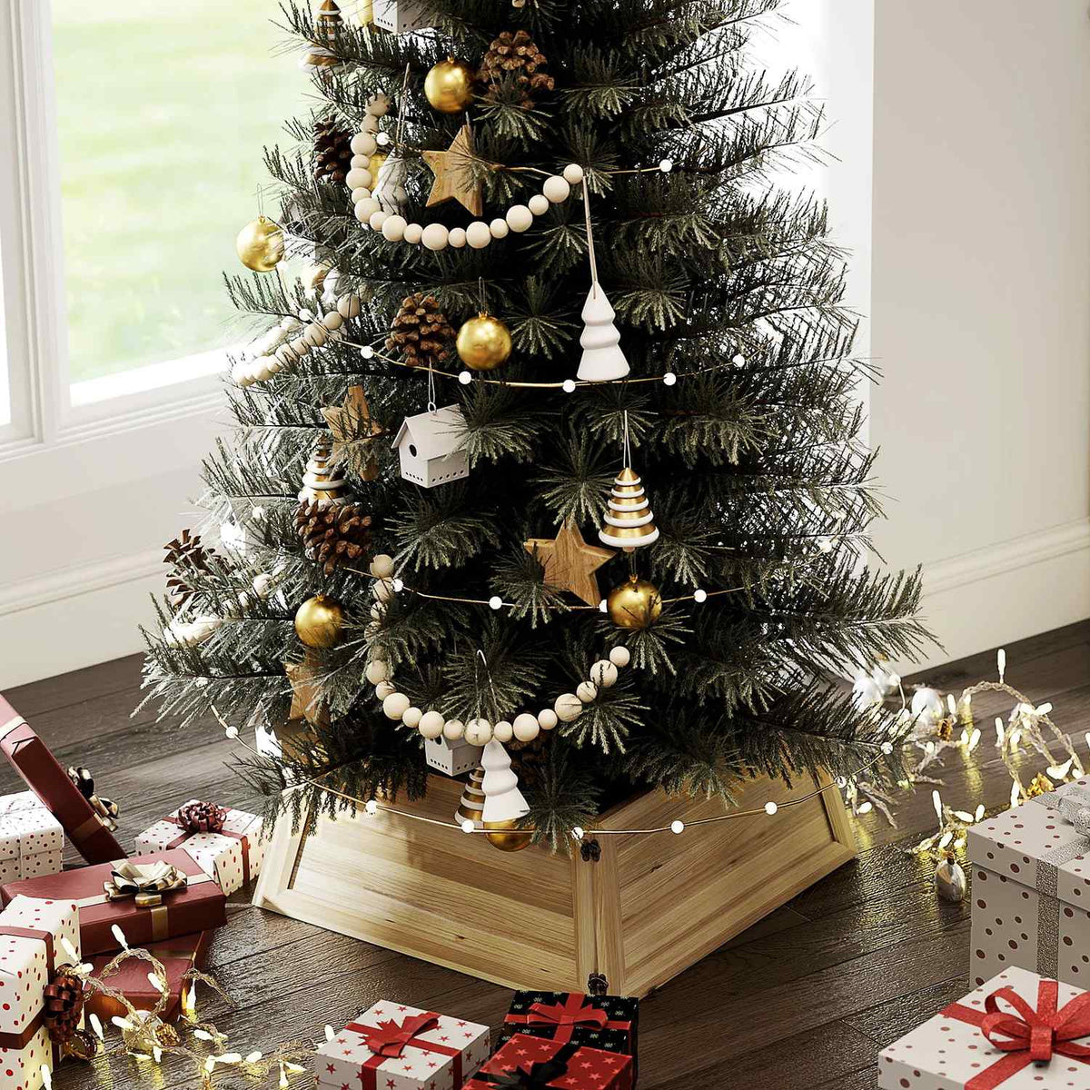 Christmas Tree Skirt, 65x65 cm, Natural Wood