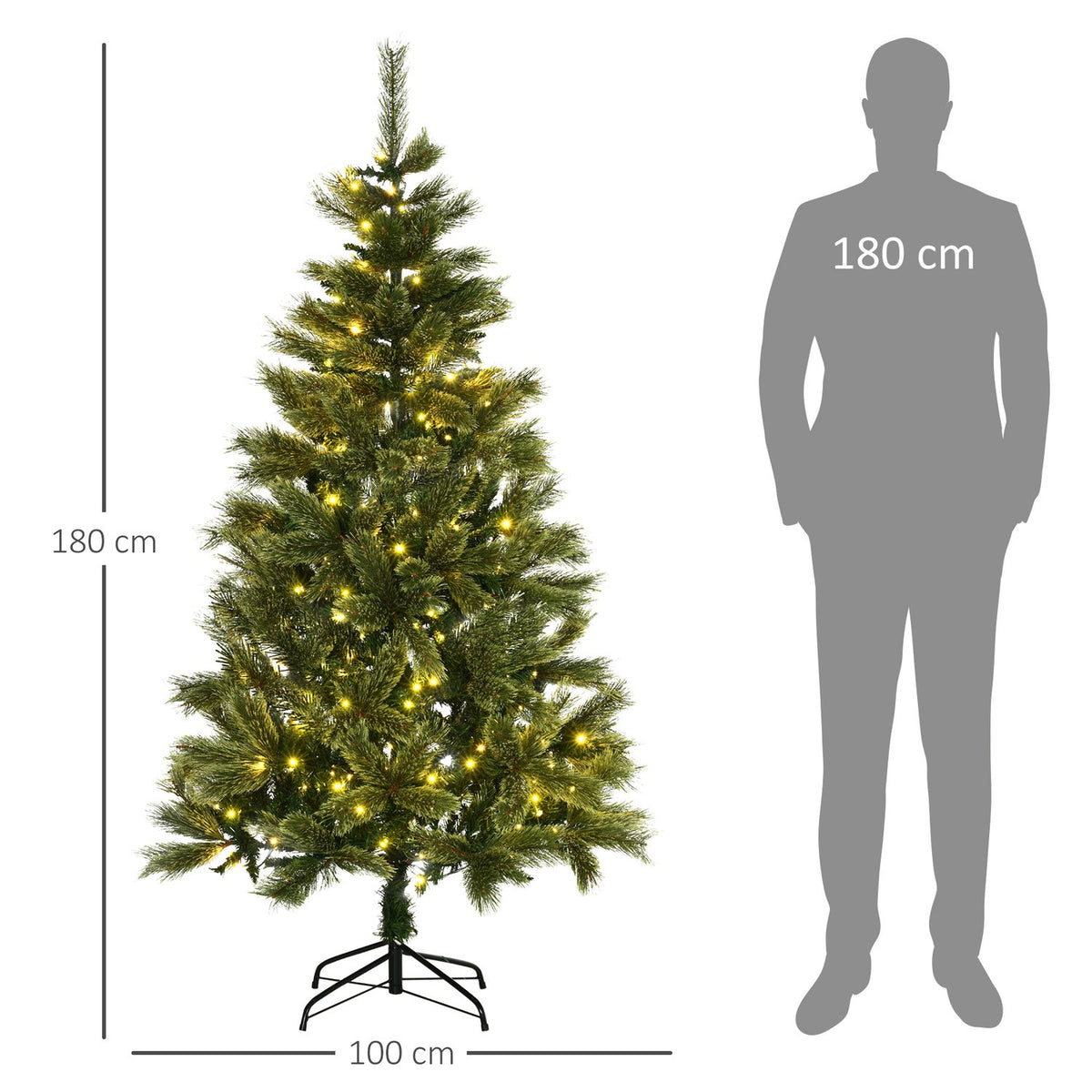 Christmas Tree With Base 180 Cm Artificial Christmas Tree With 586 Branch Tips 240 Led Lights For Christmas Green