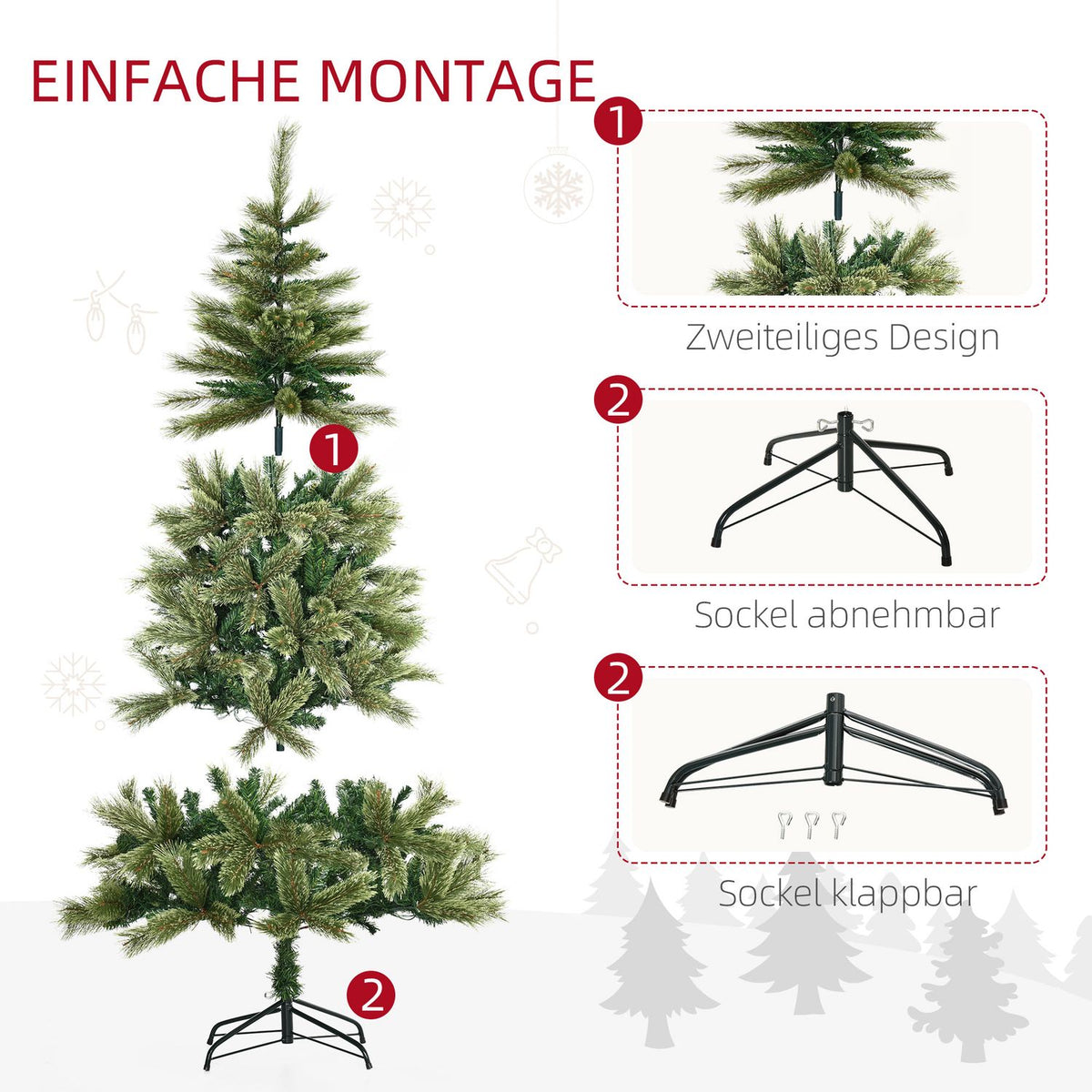 Christmas Tree With Base 180 Cm Artificial Christmas Tree With 586 Branch Tips 240 Led Lights For Christmas Green