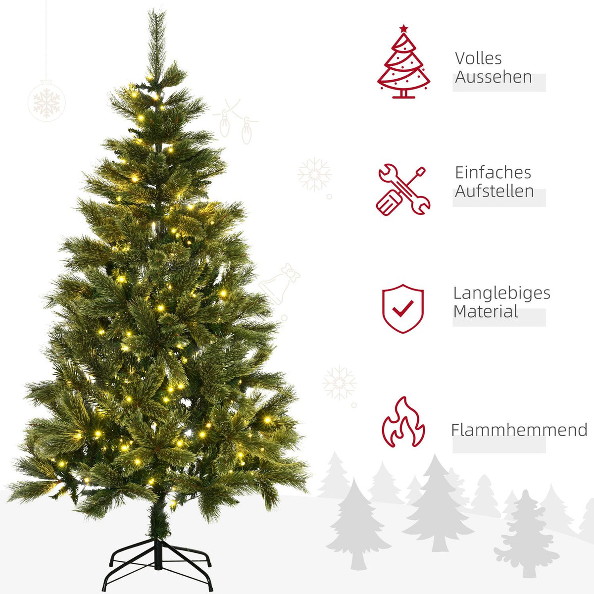 Christmas Tree With Base 180 Cm Artificial Christmas Tree With 586 Branch Tips 240 Led Lights For Christmas Green