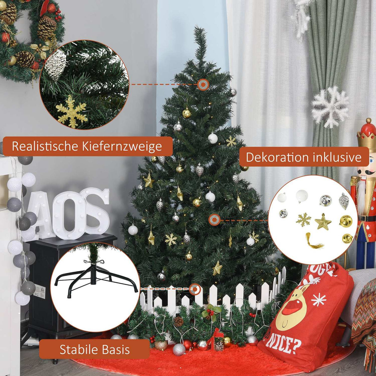 Christmas Tree With Decoration 120 Leds 511 Tips Ø95 X 150H Cm