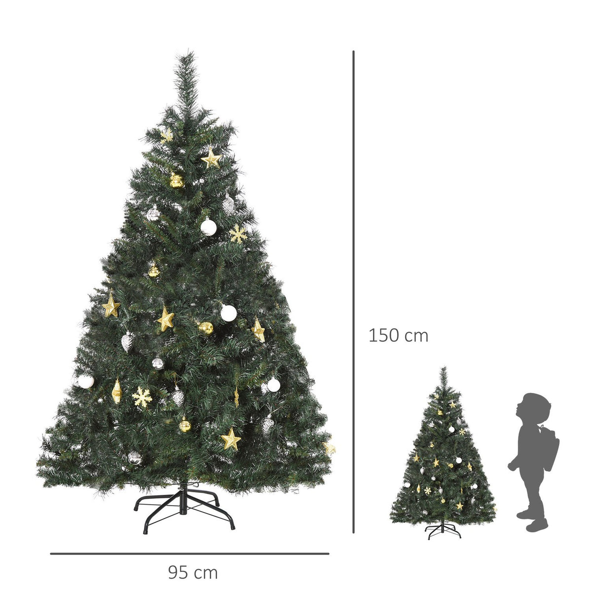 Christmas Tree With Decoration 120 Leds 511 Tips Ø95 X 150H Cm