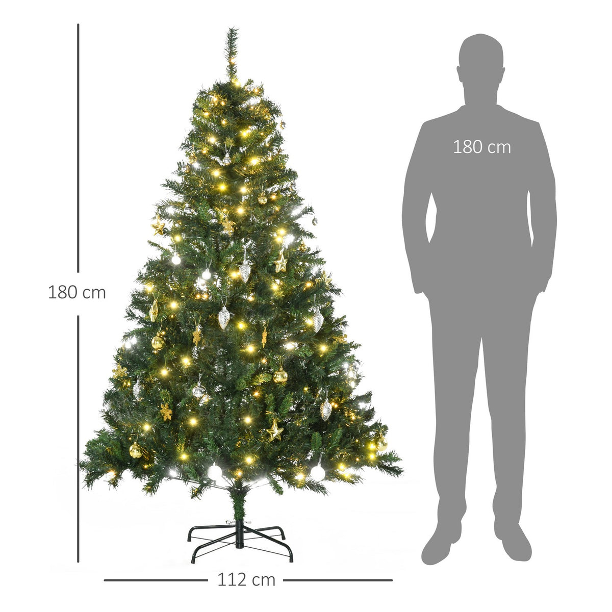 Christmas Tree With Decoration 200 Leds 745 Tips Ø 112 X H180 Cm