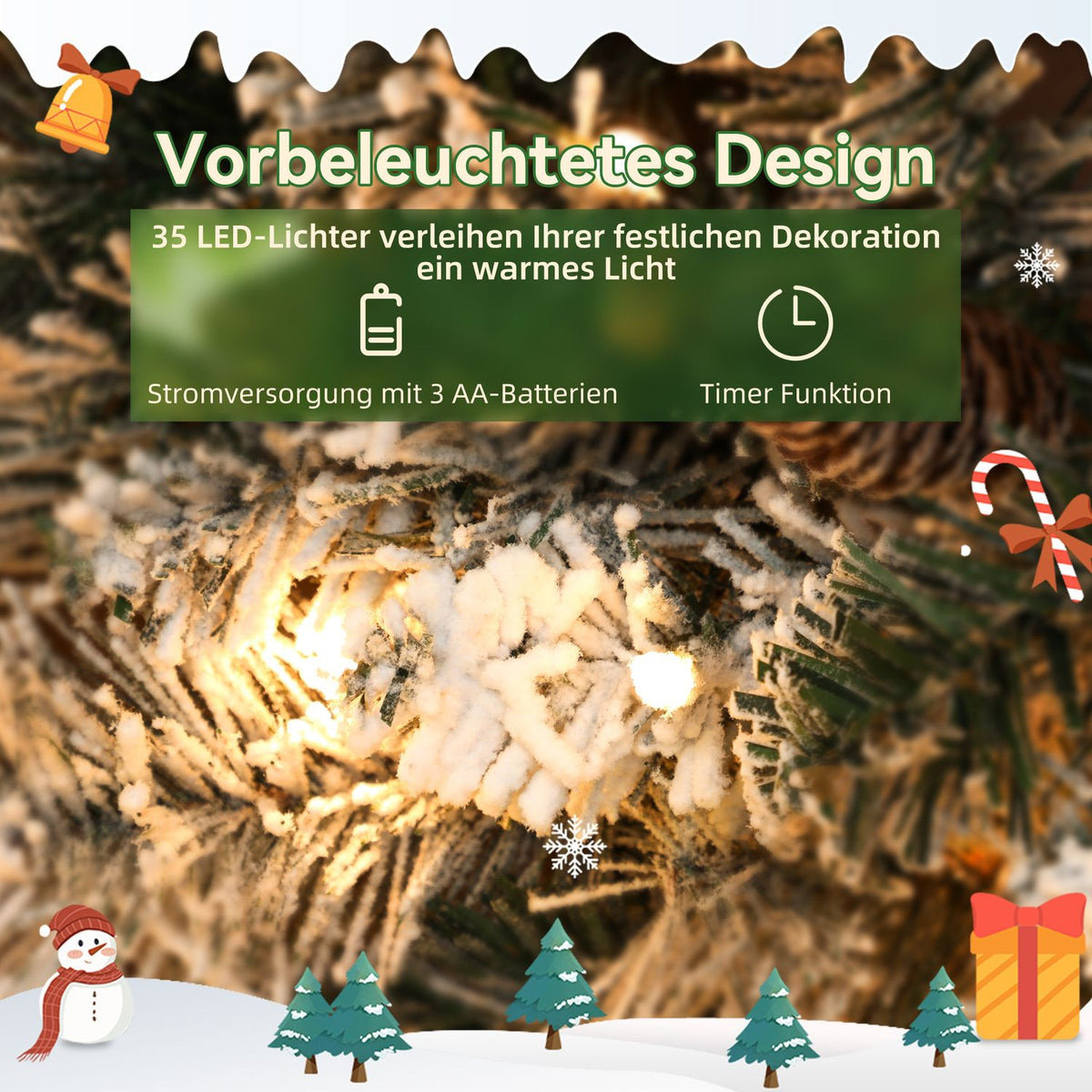 Christmas Wreath with LED Lights, Pinecones, 60cm