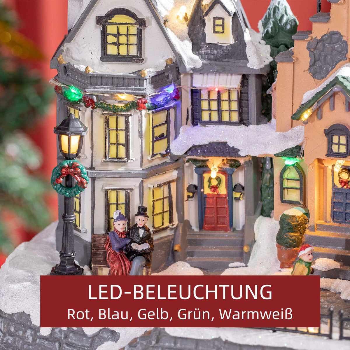 Christmas decoration outside animated Christmas decoration with 22 LEDs, illuminated winter wonderland set 38.5 x 20.5 x 33 cm