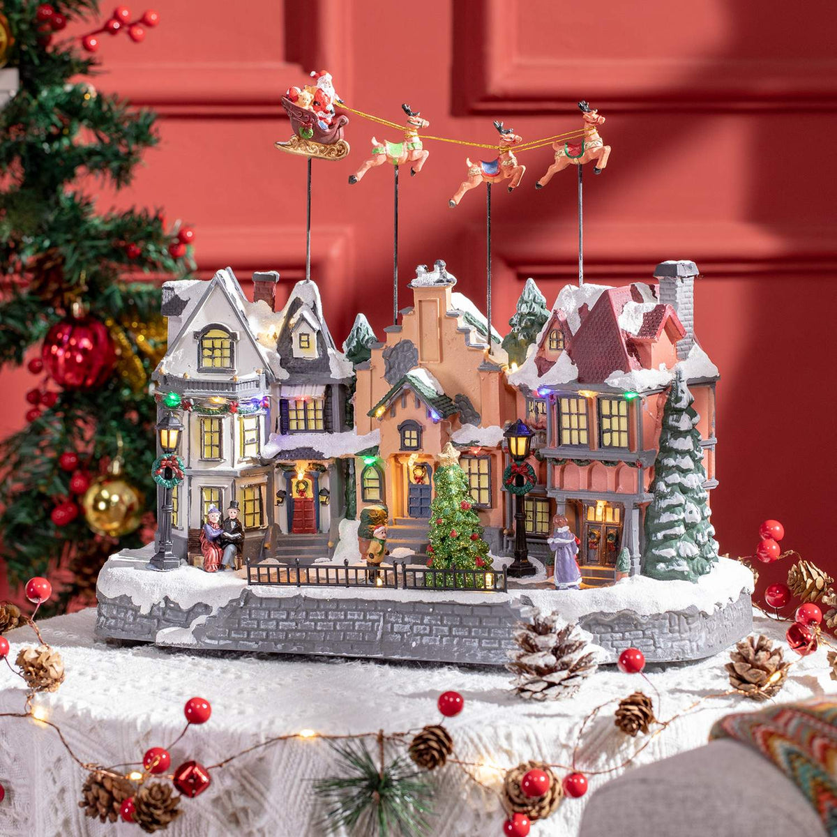 Christmas decoration outside animated Christmas decoration with 22 LEDs, illuminated winter wonderland set 38.5 x 20.5 x 33 cm