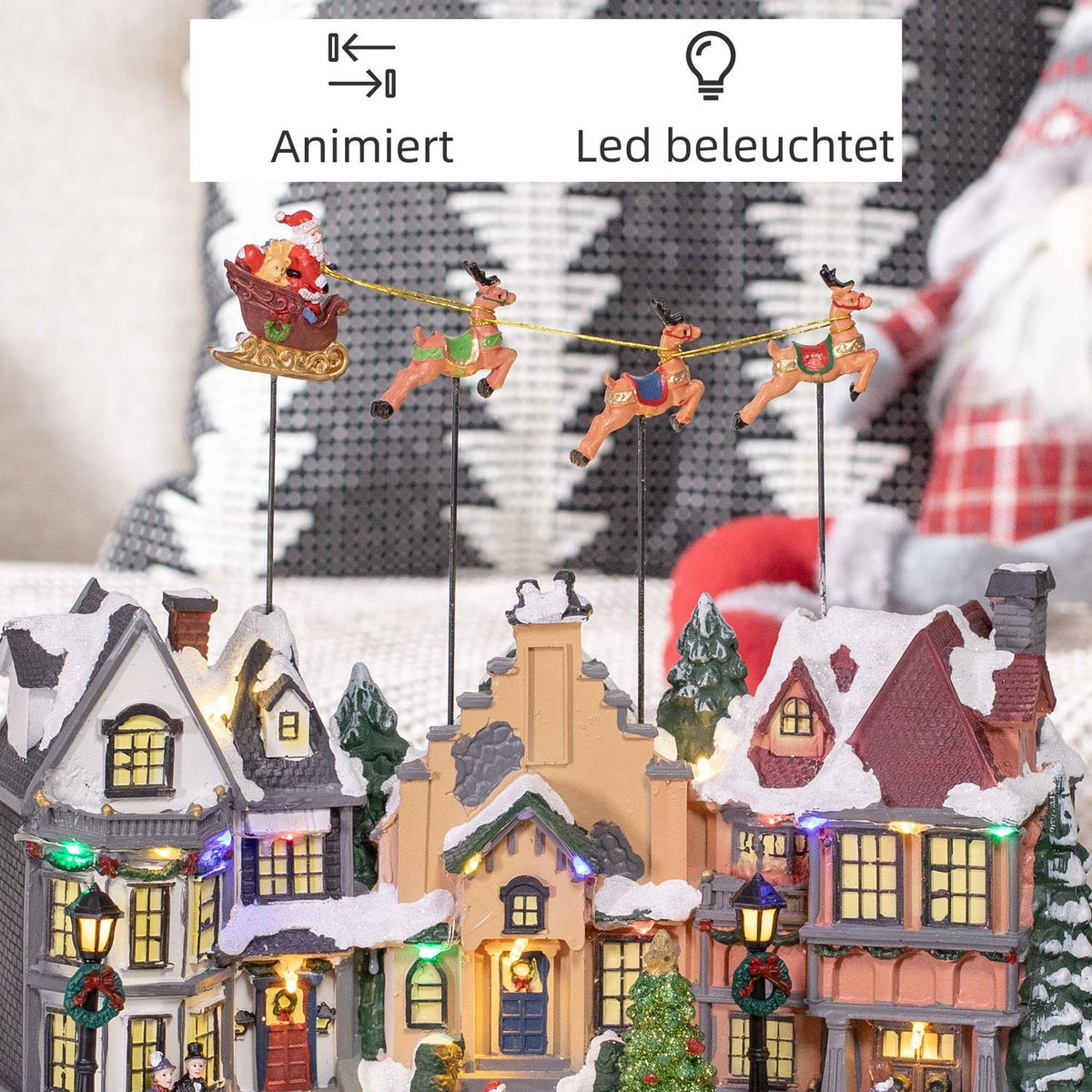 Christmas decoration outside animated Christmas decoration with 22 LEDs, illuminated winter wonderland set 38.5 x 20.5 x 33 cm