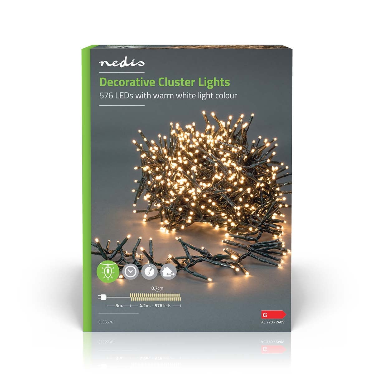 Christmas lights | Cluster | 576 LEDs | Warm White | 4.20 m | Lighting effects: 7 | Indoors or Outdoors | Power adapter