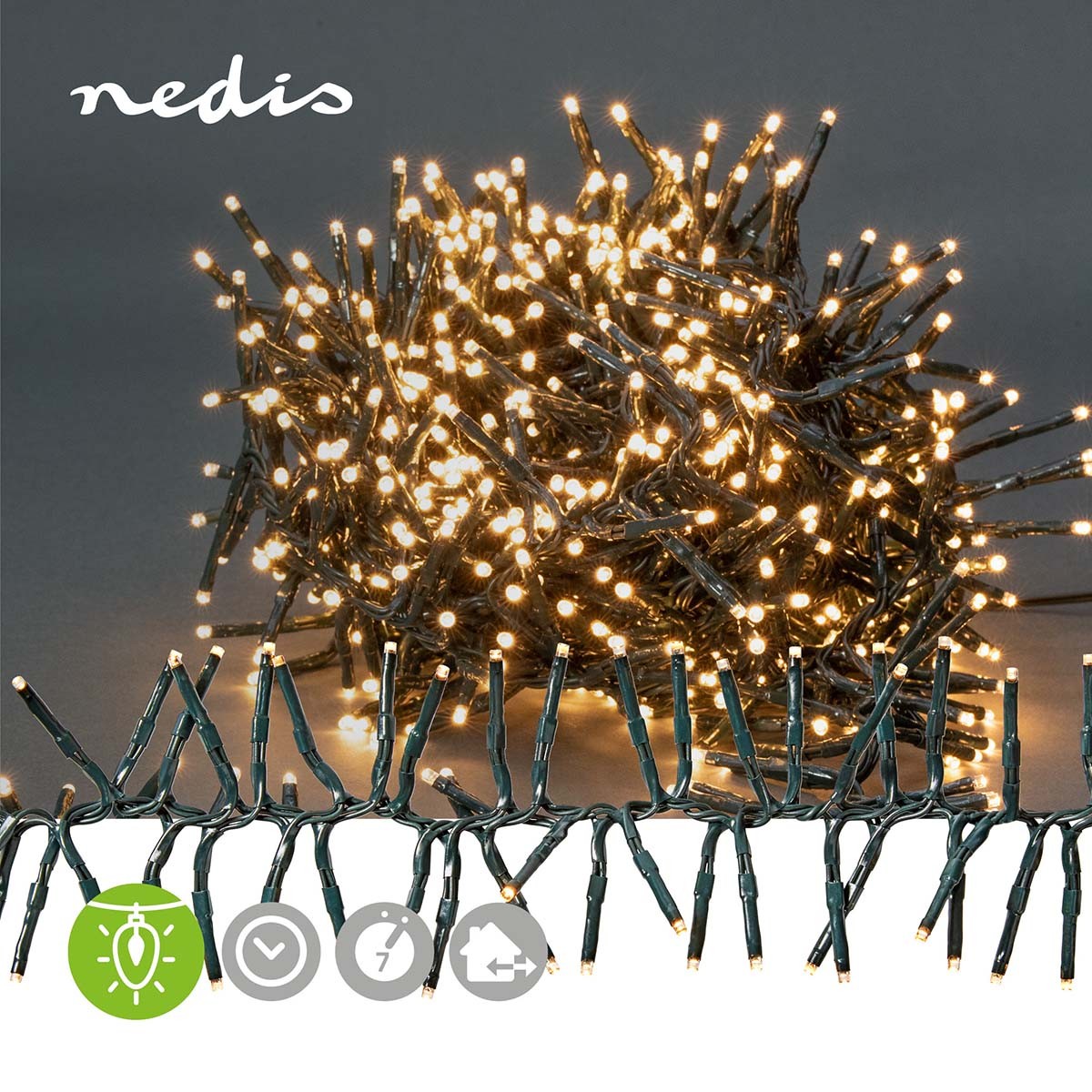 Christmas lights | Cluster | 768 LEDs | Warm White | 5.60 m | Lighting effects: 7 | Indoors or Outdoors | Power adapter