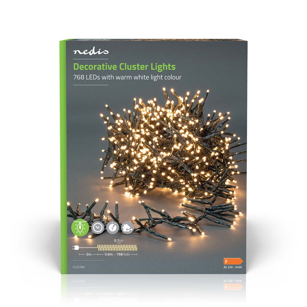 Christmas lights | Cluster | 768 LEDs | Warm White | 5.60 m | Lighting effects: 7 | Indoors or Outdoors | Power adapter