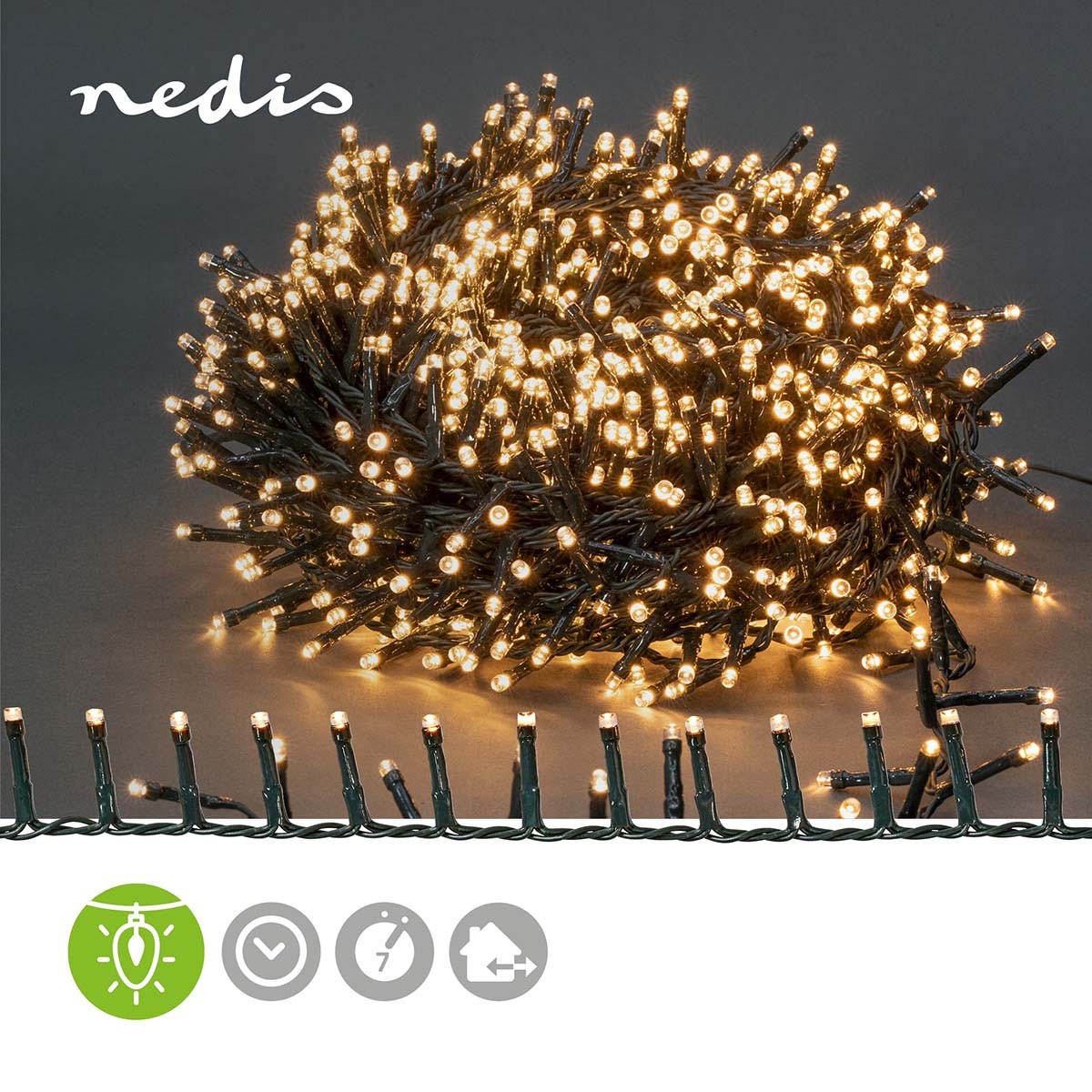 Christmas lights | Compact cluster | 1200 LEDs | Warm White | 24.00 m | Lighting effects: 7 | Indoors or Outdoors | Power adapter