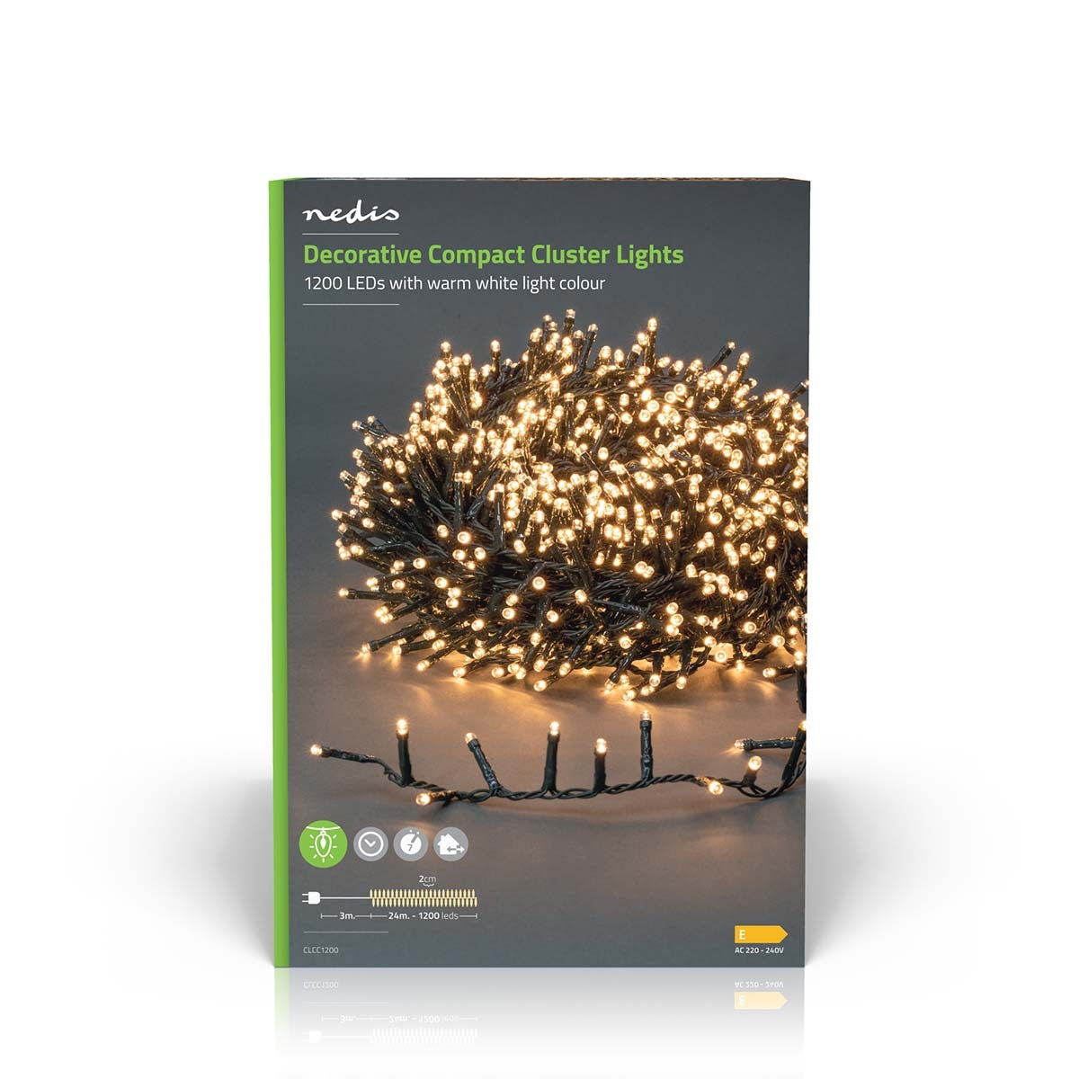 Christmas lights | Compact cluster | 1200 LEDs | Warm White | 24.00 m | Lighting effects: 7 | Indoors or Outdoors | Power adapter
