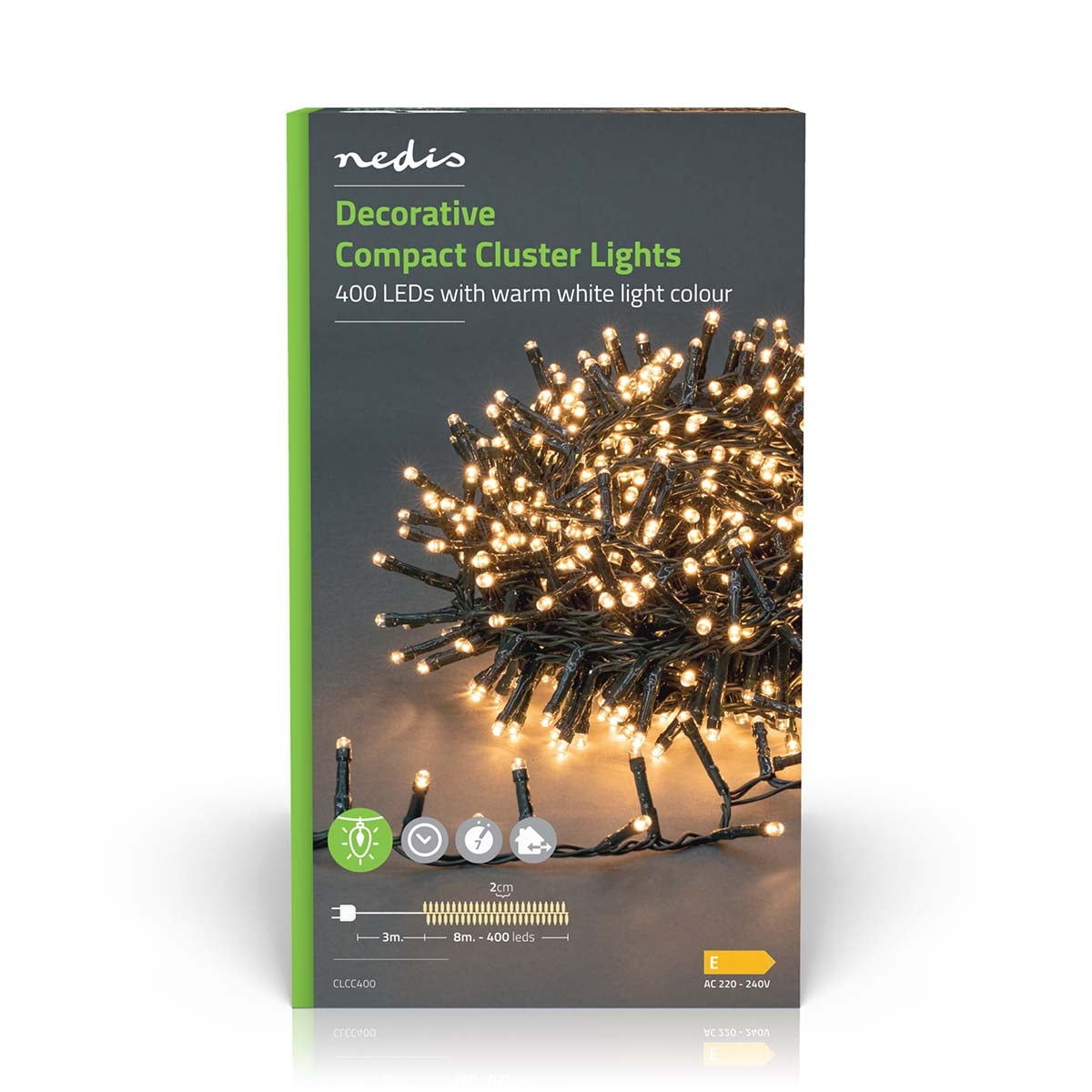 Christmas lights | Compact cluster | 400 LEDs | Warm White | 8.00 m | Lighting effects: 7 | Indoors or Outdoors | Power adapter