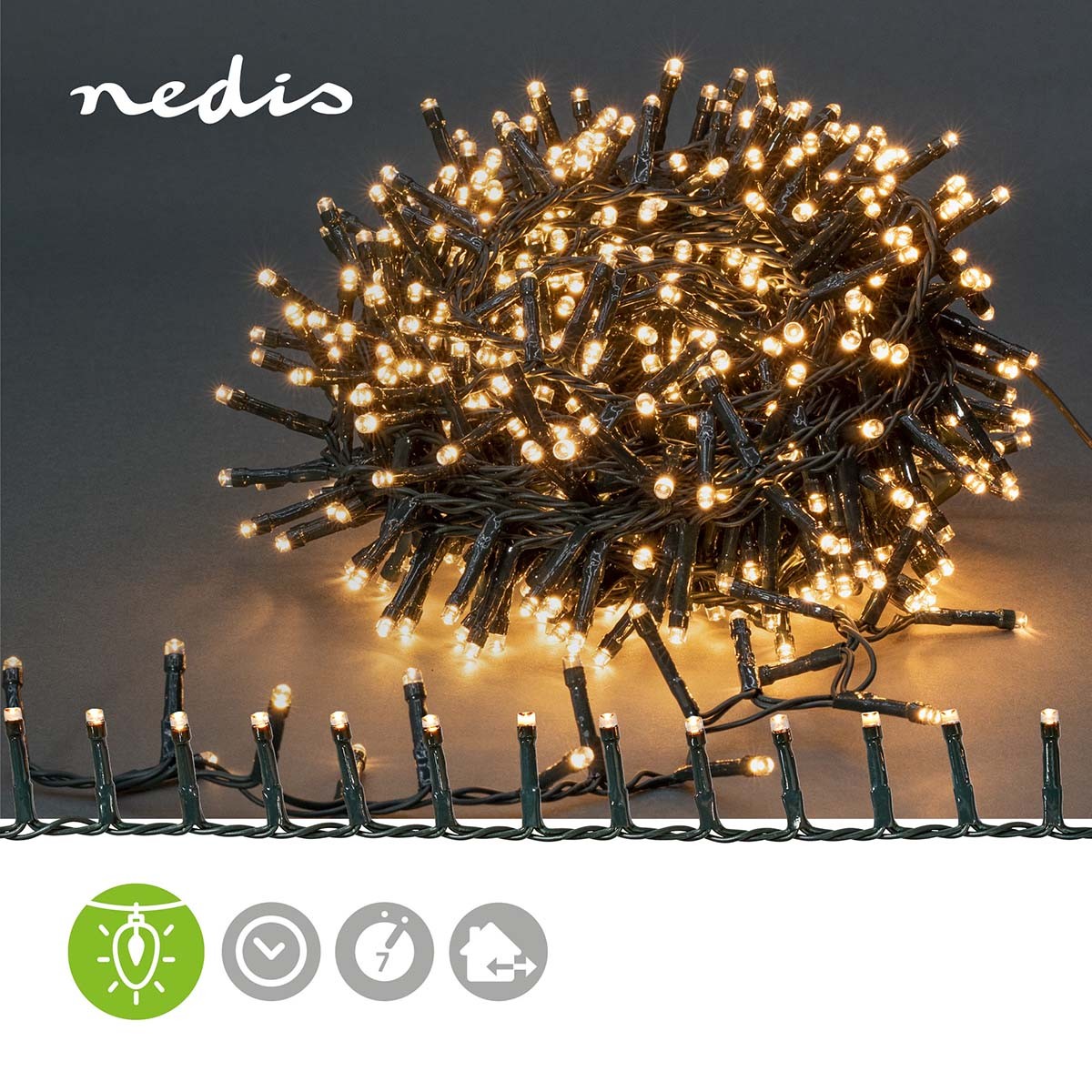 Christmas lights | Compact cluster | 560 LEDs | Warm White | 11.2 m | Lighting effects: 7 | Indoors or Outdoors | Power adapter