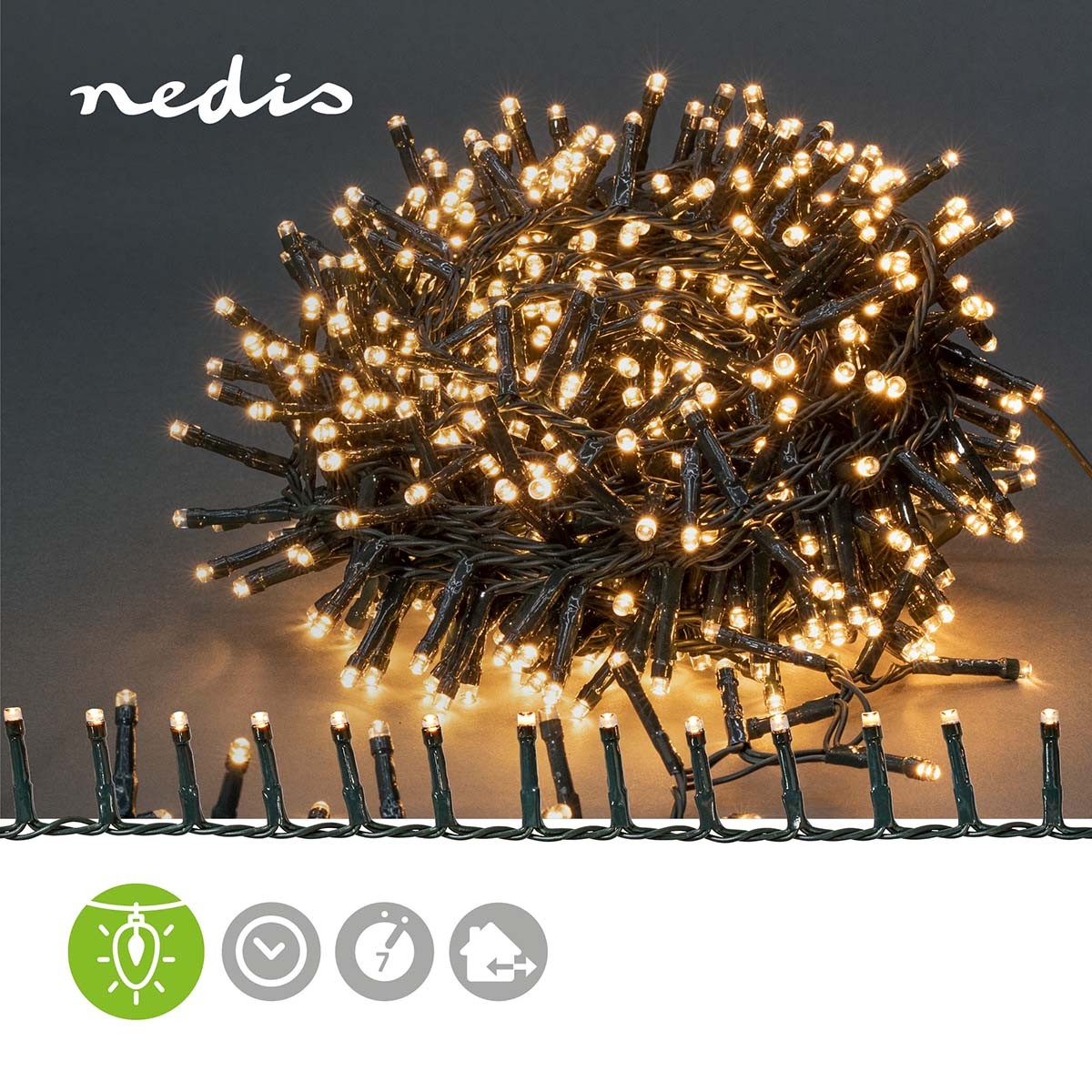 Christmas lights | Compact cluster | 700 LEDs | Warm White | 14.00 m | Lighting effects: 7 | Indoors or Outdoors | Power adapter
