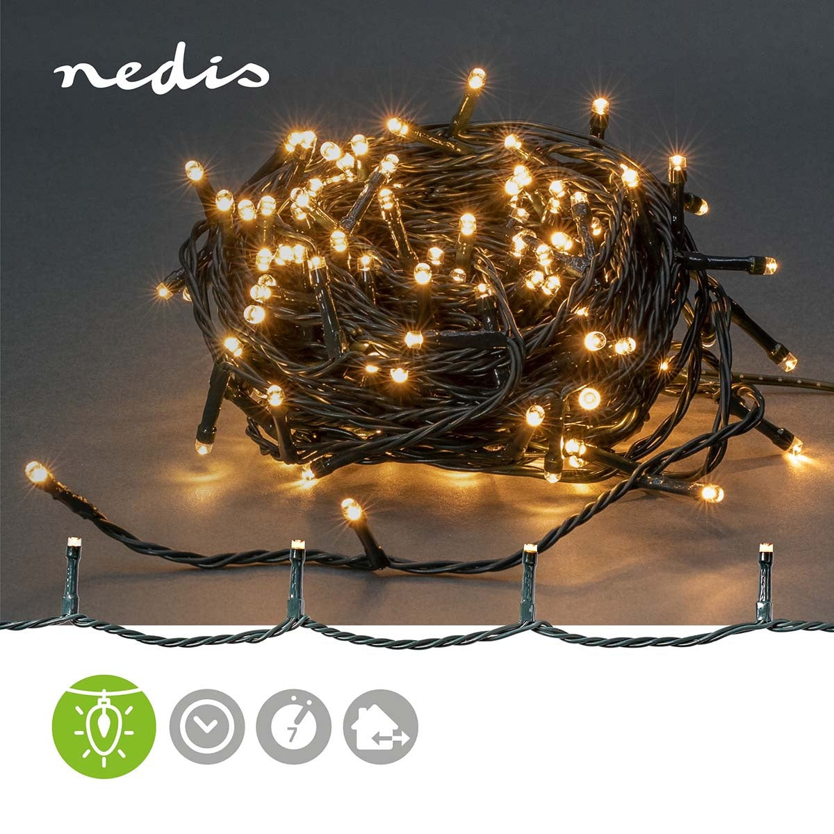 Christmas lights | String | 120 LEDs | Warm White | 9.00 m | Lighting effects: 7 | Indoors or Outdoors | Power adapter