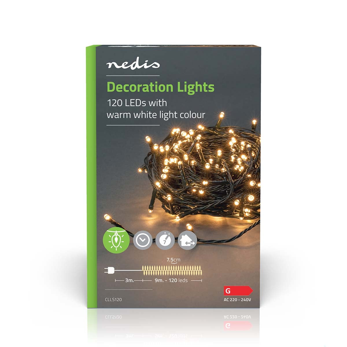 Christmas lights | String | 120 LEDs | Warm White | 9.00 m | Lighting effects: 7 | Indoors or Outdoors | Power adapter