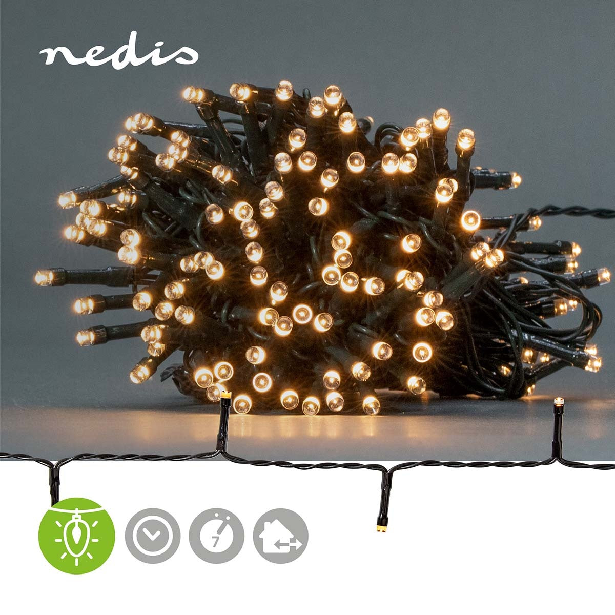 Christmas lights | String | 192 LEDs | Warm White | 14.40 m | Lighting effects: 7 | Indoors or Outdoors | Battery powered