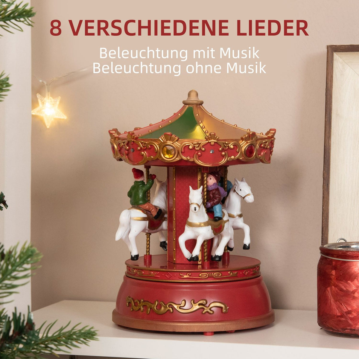 Christmas music box carousel with 3 modes music & LED rotating carousel 13x13x18.5 cm as a Christmas gift made of plastic
