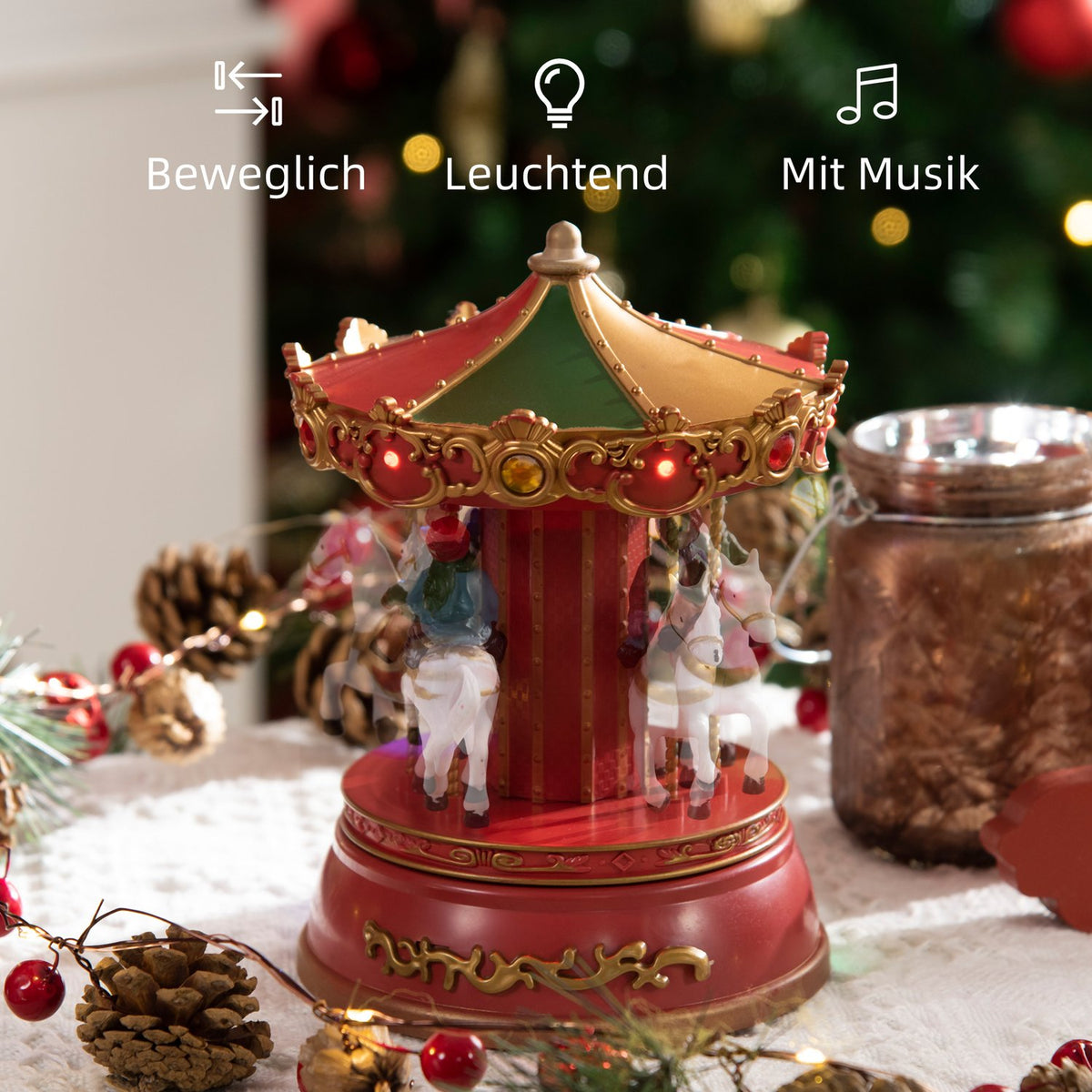 Christmas music box carousel with 3 modes music & LED rotating carousel 13x13x18.5 cm as a Christmas gift made of plastic