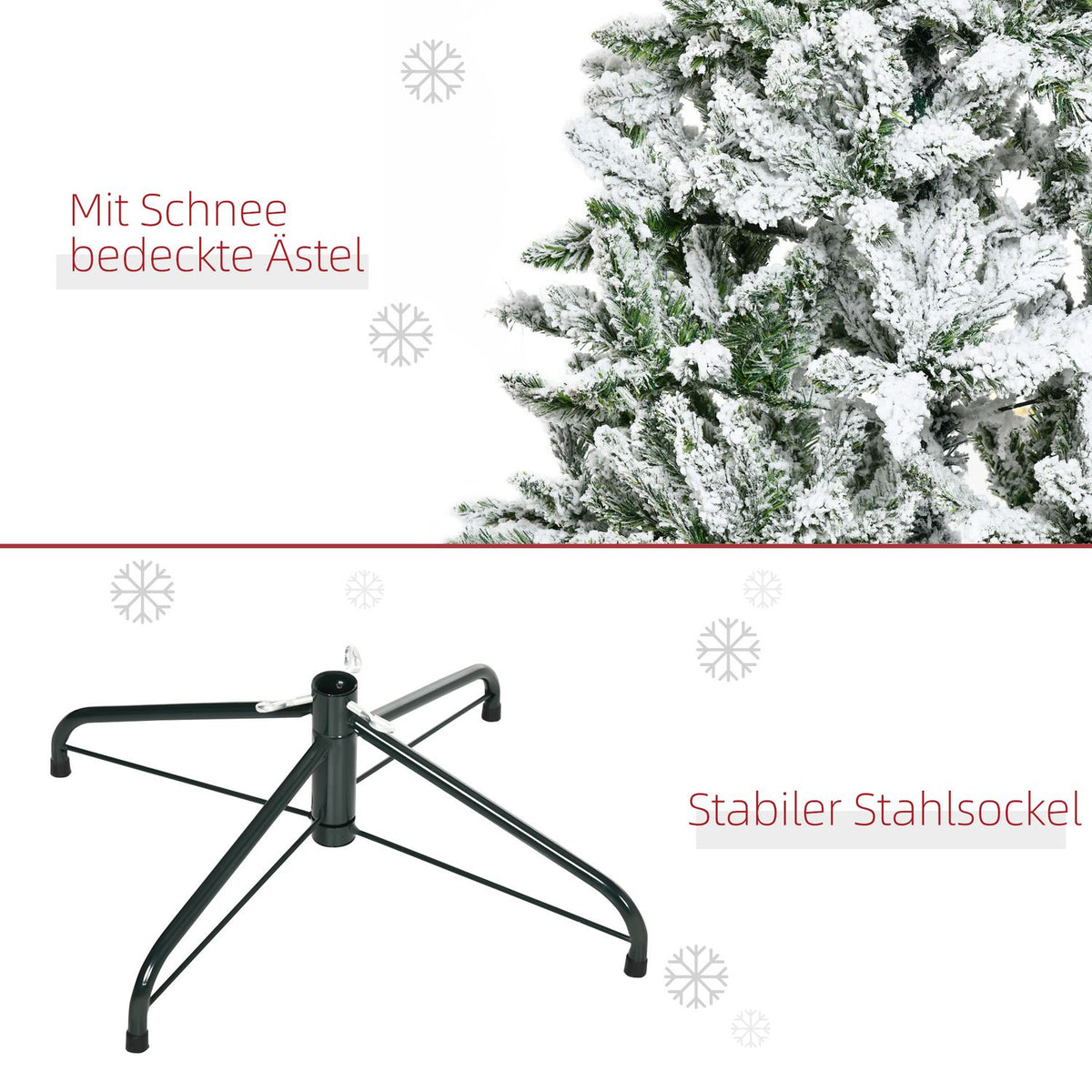 Christmas tree 150 cm artificial pine tree with artificial snow, 358 branch tips, base Christmas tree for Christmas party, indoor, green