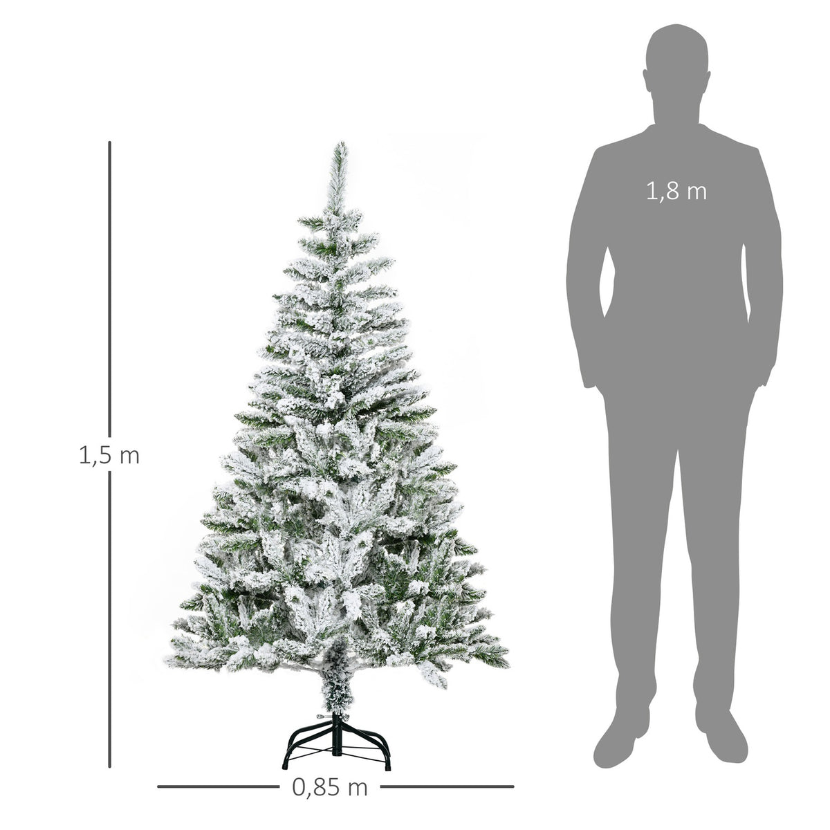Christmas tree 150 cm artificial pine tree with artificial snow, 358 branch tips, base Christmas tree for Christmas party, indoor, green