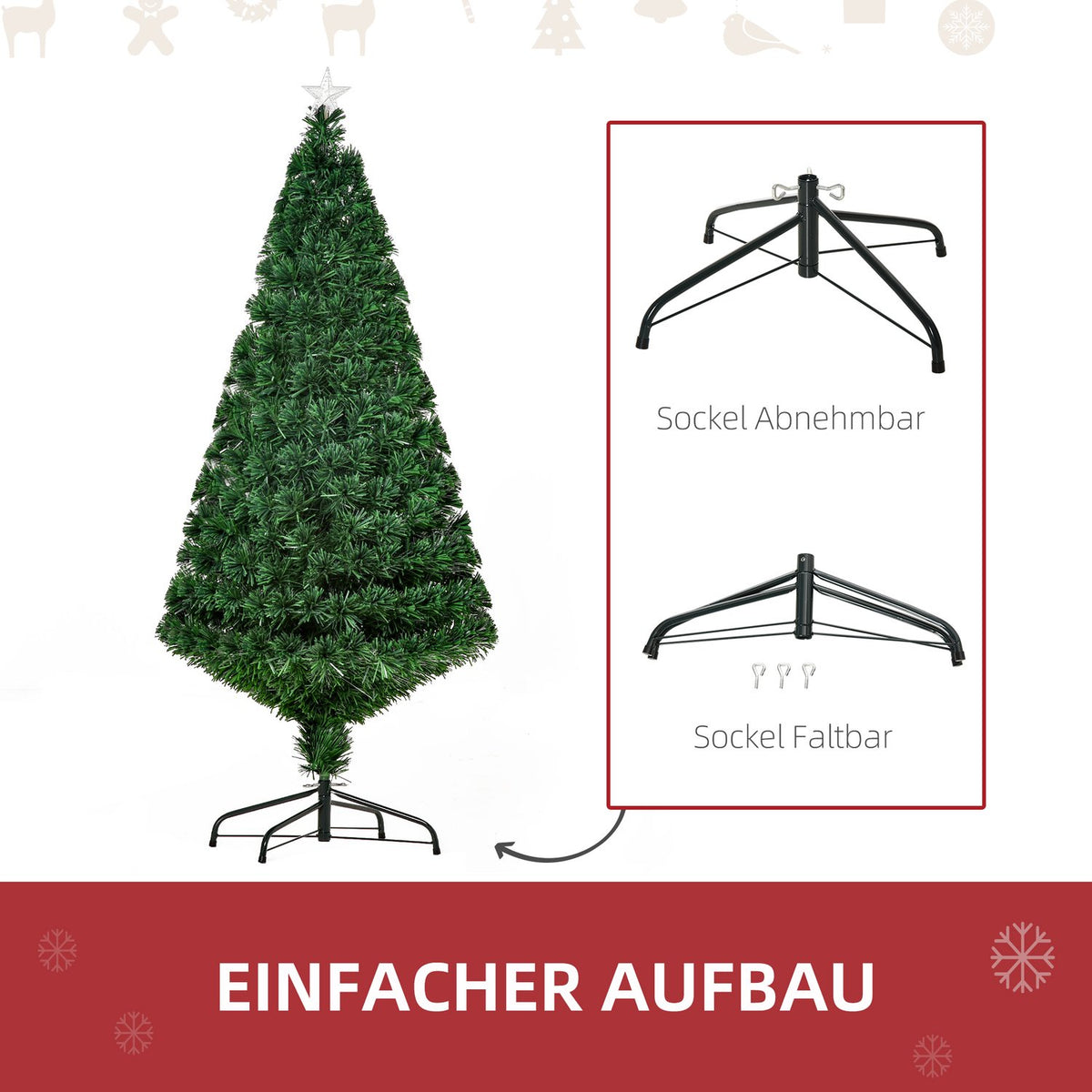 Christmas tree artificial Christmas tree LED light fiber tree with metal stand, fiber optic color changer, green, 150 cm