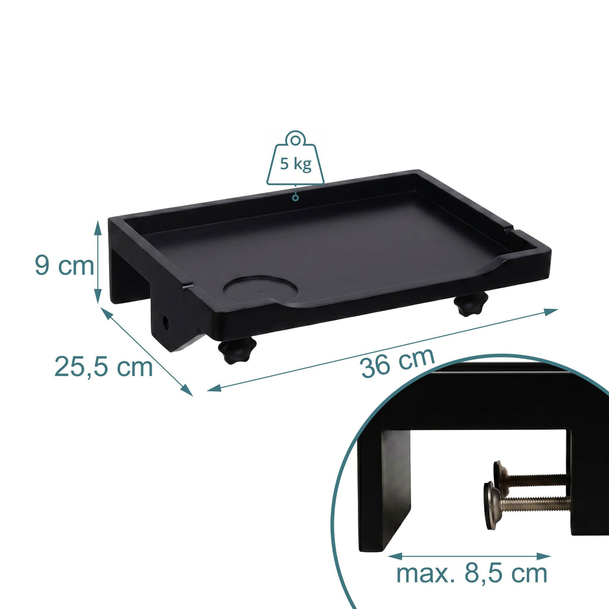 Clamp-On Bamboo Bedside Shelf with Cup Holder – Black
