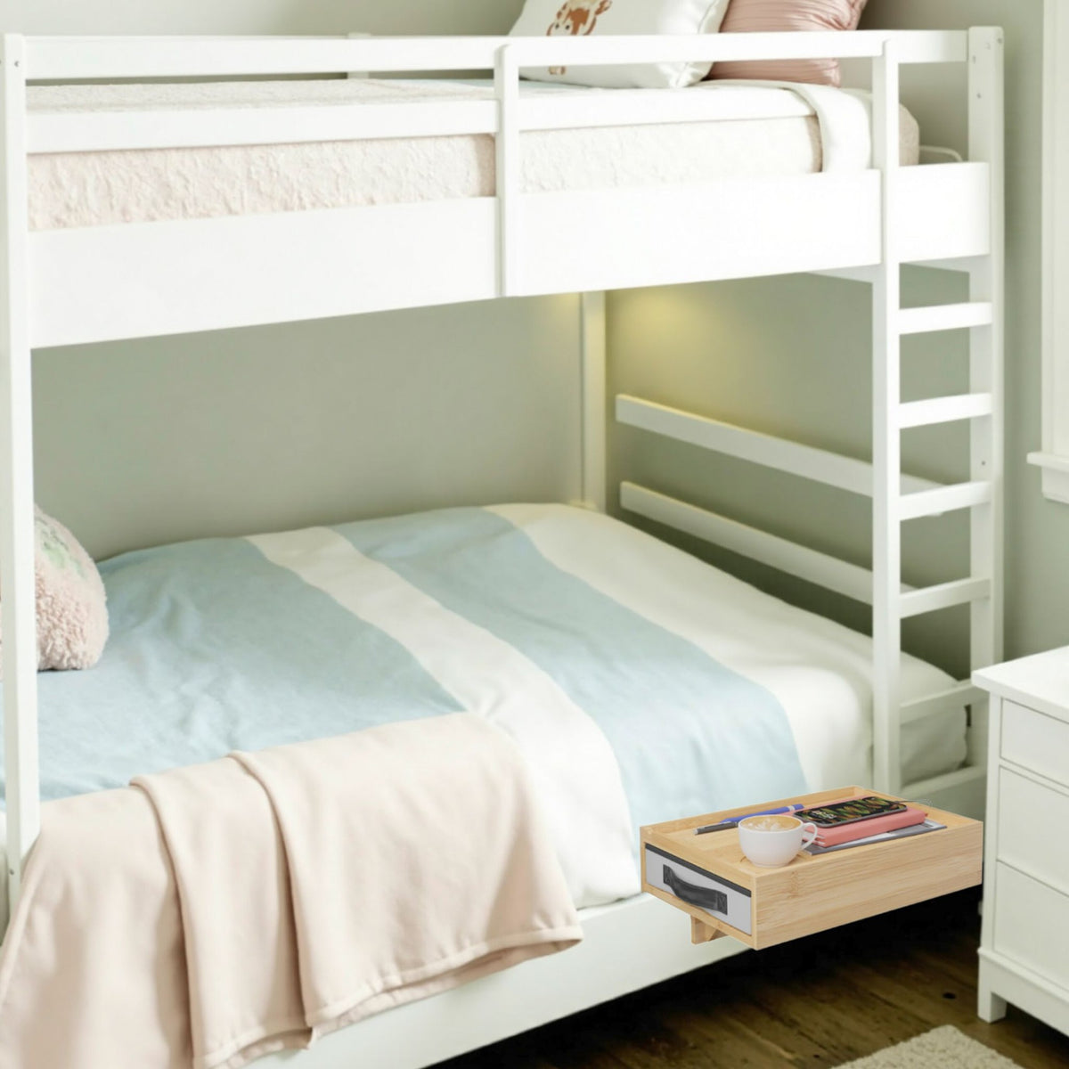 Clamp-On Bamboo Bedside Tables, Set of 2, With Drawer